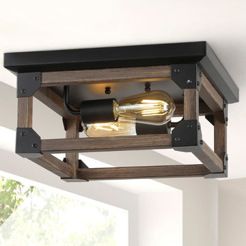 Cheshire 13" Iron Rustic Farmhouse LED Flush Mount - JONATHAN Y